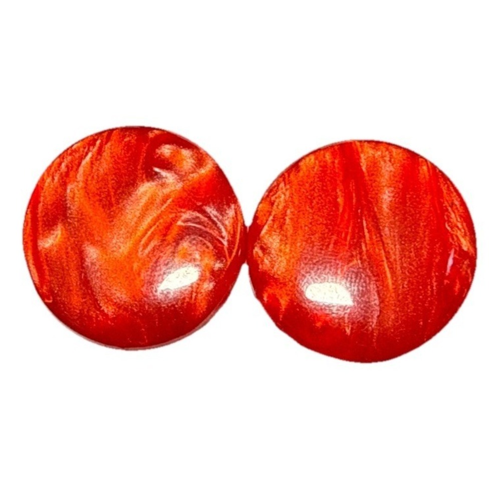Vintage‎ Screw Back Red Disc Earrings Swirled Pearl Finish J17-21